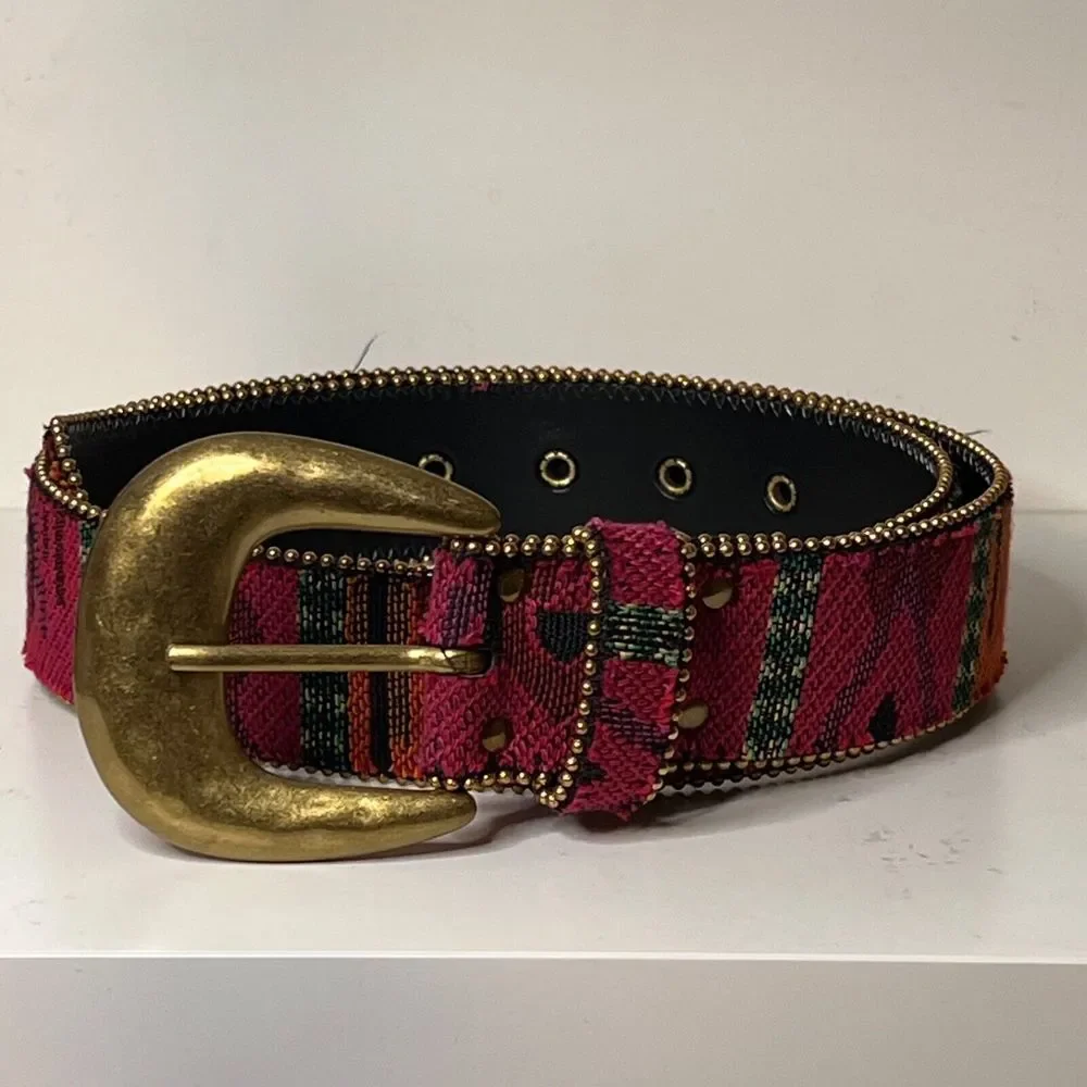 Elite Belt Womens Large Multi‎ Woven Gold Buckle Tribal Southwestern Cowgirl-M